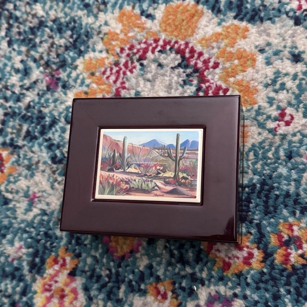 D.Maderas Wooden Trinket Jewelry Box Southwest‎ Landscape Cactus